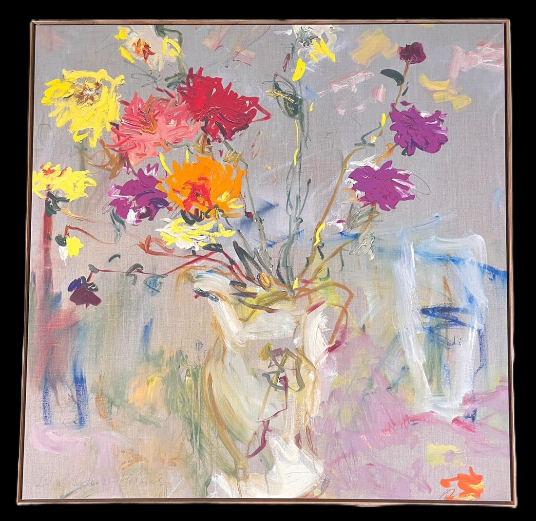 A JUG OF DAHLIAS ACRYLIC ON CANVAS (1 of 3)