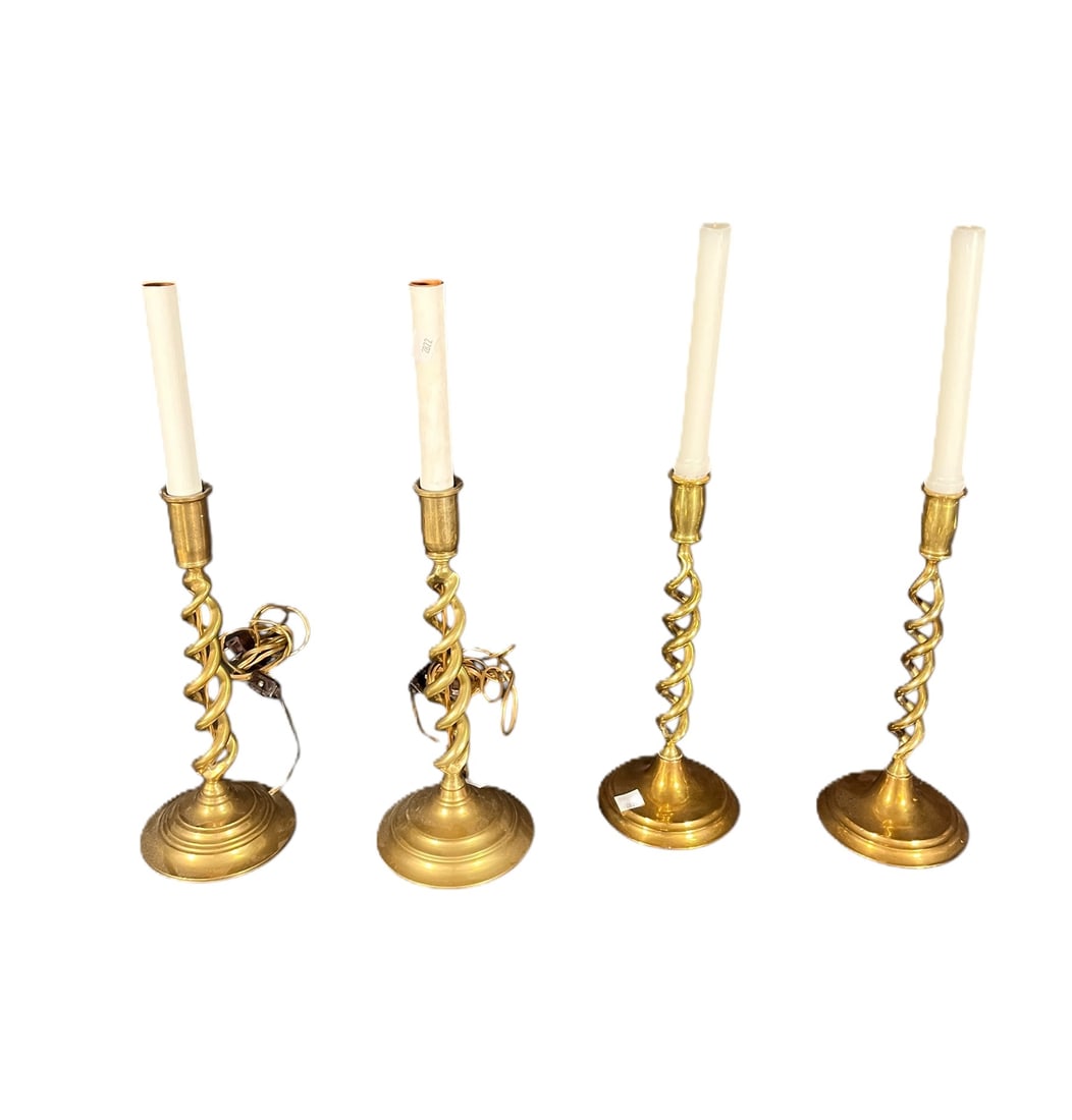 TWO BRASS CANDLESTICKS AND TWO LAMPS (1 of 3)