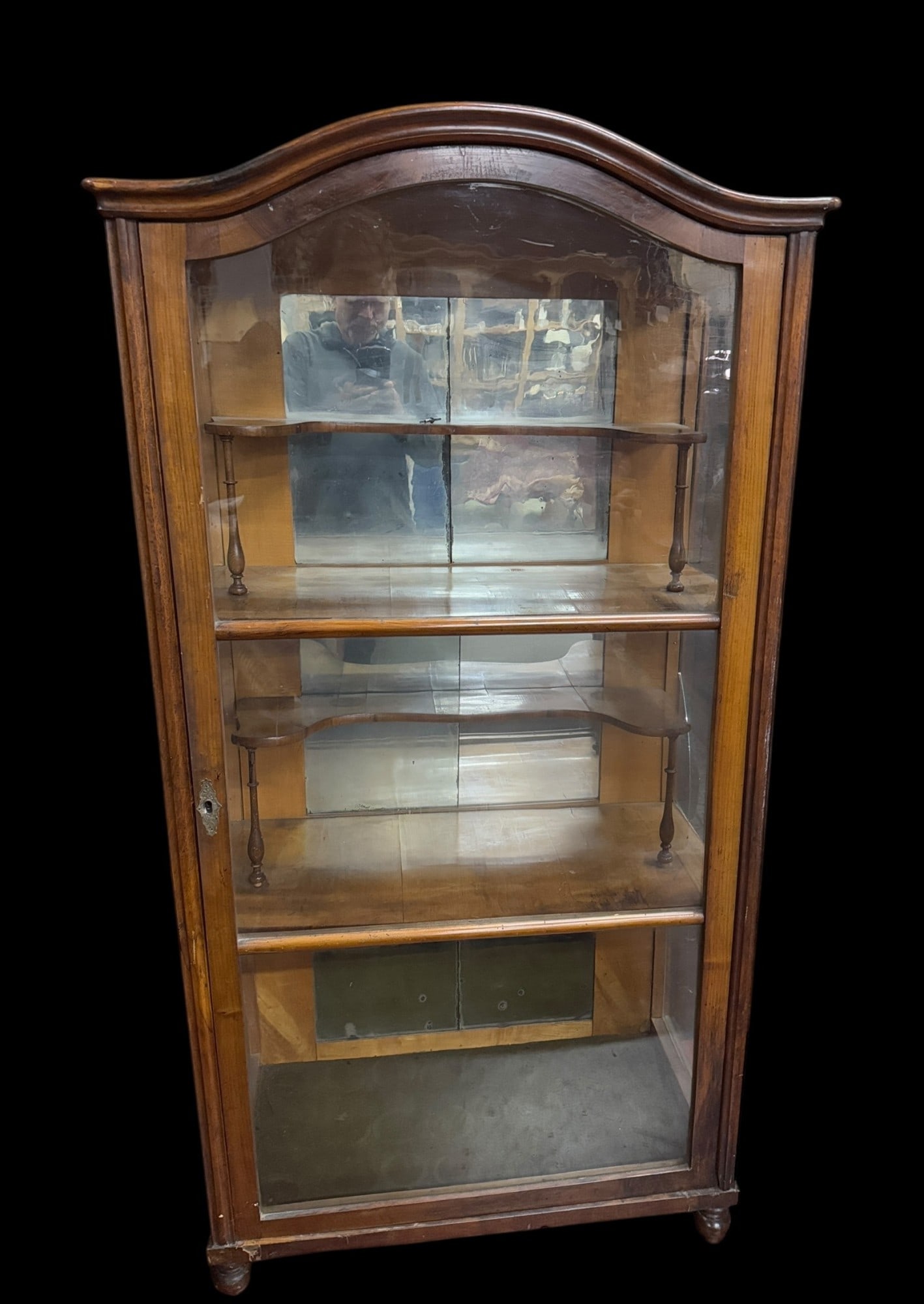 ANTIQUE WALNUT DISPLAY CABINET WITH LOCK (1 of 3)