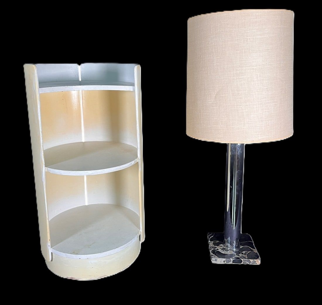 CIRCA 1960's "GEA BY KAZUHIDE TAKAHAMA FOR GAVINA" SWIVEL SIDE TABLE WITH LAMP: CIRCA 1960's "GEA BY KAZUHIDE TAKAHAMA FOR GAVINA" SWIVEL SIDE TABLE WITH LAMP. Height: 27.5 in. by Width: 15 in. by Depth: 15 in.