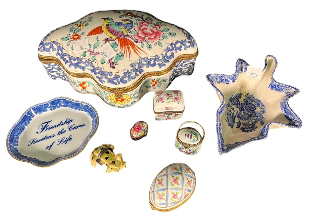 SIX LIMOGE BOXES AND TWO TRAYS (1 of 3)