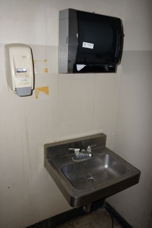 SINK, TOWEL, SOAP DISPENSER.: SINK, TOWEL, SOAP DISPENSER.