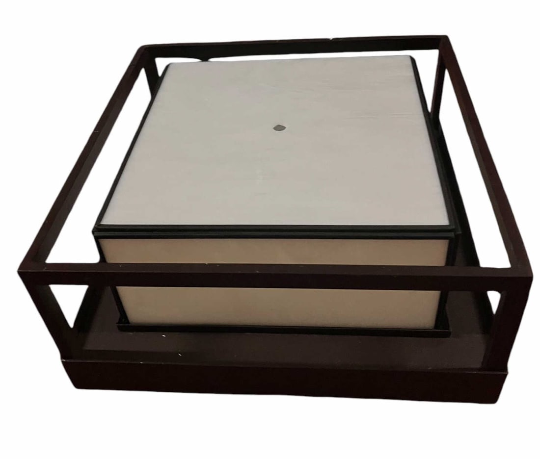 GLASS AND BRONZE CREDENZA LIGHT FIXTURE: GLASS AND BRONZE CREDENZA LIGHT FIXTURE. Height: 13 in. by Width: 13 in. by Depth: 5 IN.