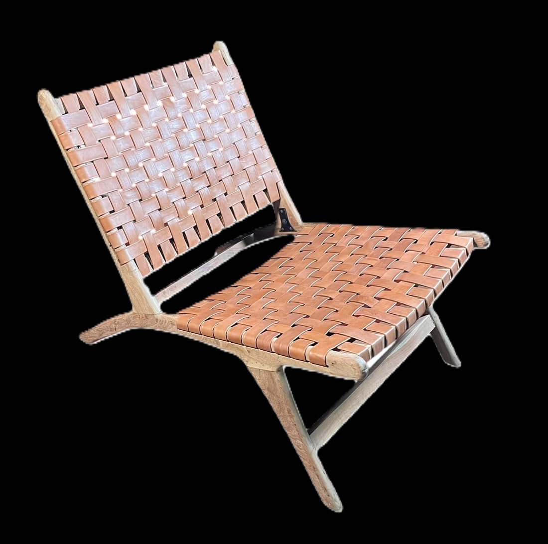 PAIR OF MOROCCAN ARMCHAIRS OF WALNUT AND LEATHER: PAIR OF MOROCCAN ARMCHAIRS OF WALNUT AND LEATHER. Height: 29.5 in. by Width: 25.5 in. by Depth: 35.4 in.