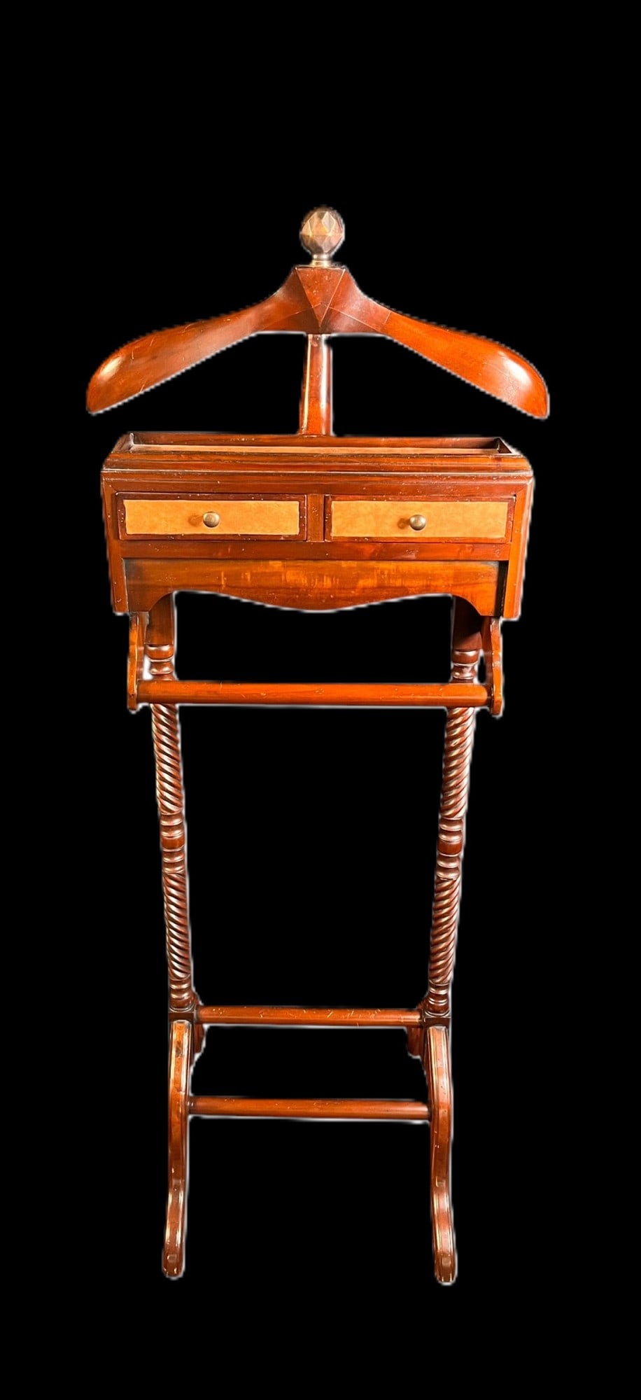 WOOD BUTLERS STAND/VALET: WOOD BUTLERS STAND/VALET Height: 50.5 in. by Width: 21.5 in. by Depth: 18 in.