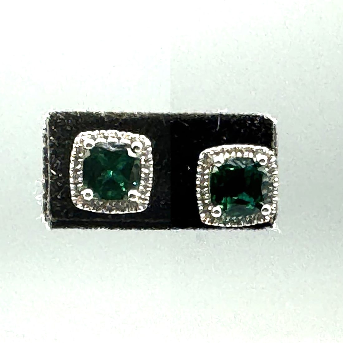 CZ EMERALD & DIAMOND STERLING SILVER EARRINGS (1 of 2)