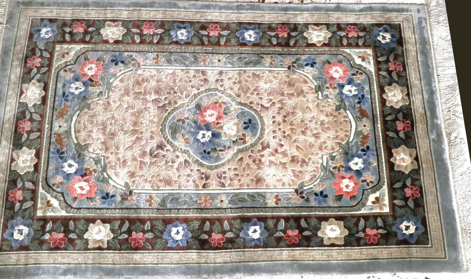 HAND KNOTTED CHINESE FLORAL SILK PILE RUG (1 of 4)