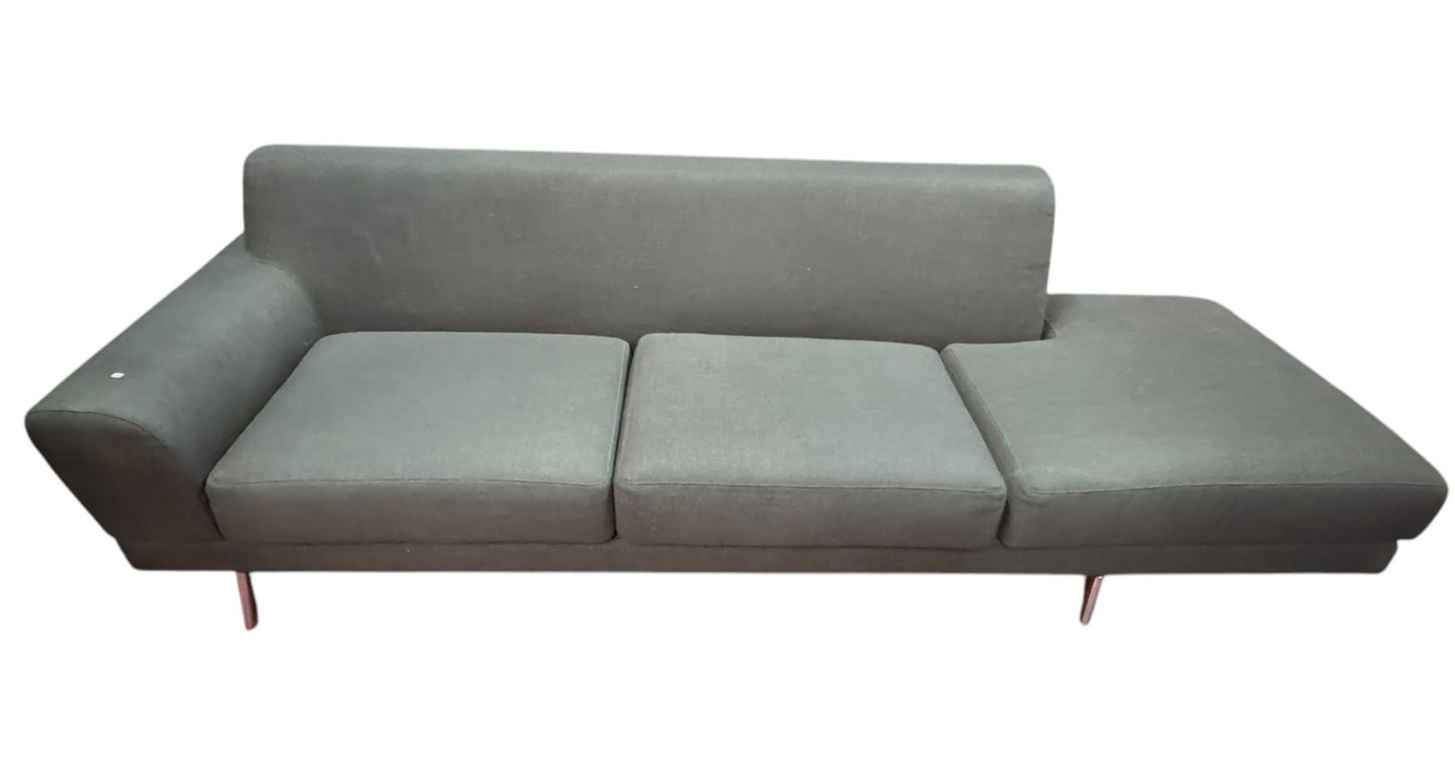 CONTEMPORARY ITALIAN UPHOLSTERED SOFA: CONTEMPORARY ITALIAN UPHOLSTERED SOFA ON STEEL LEGS. IN GREAT CONDITION. in. by Width: 108 in. by Depth: 34