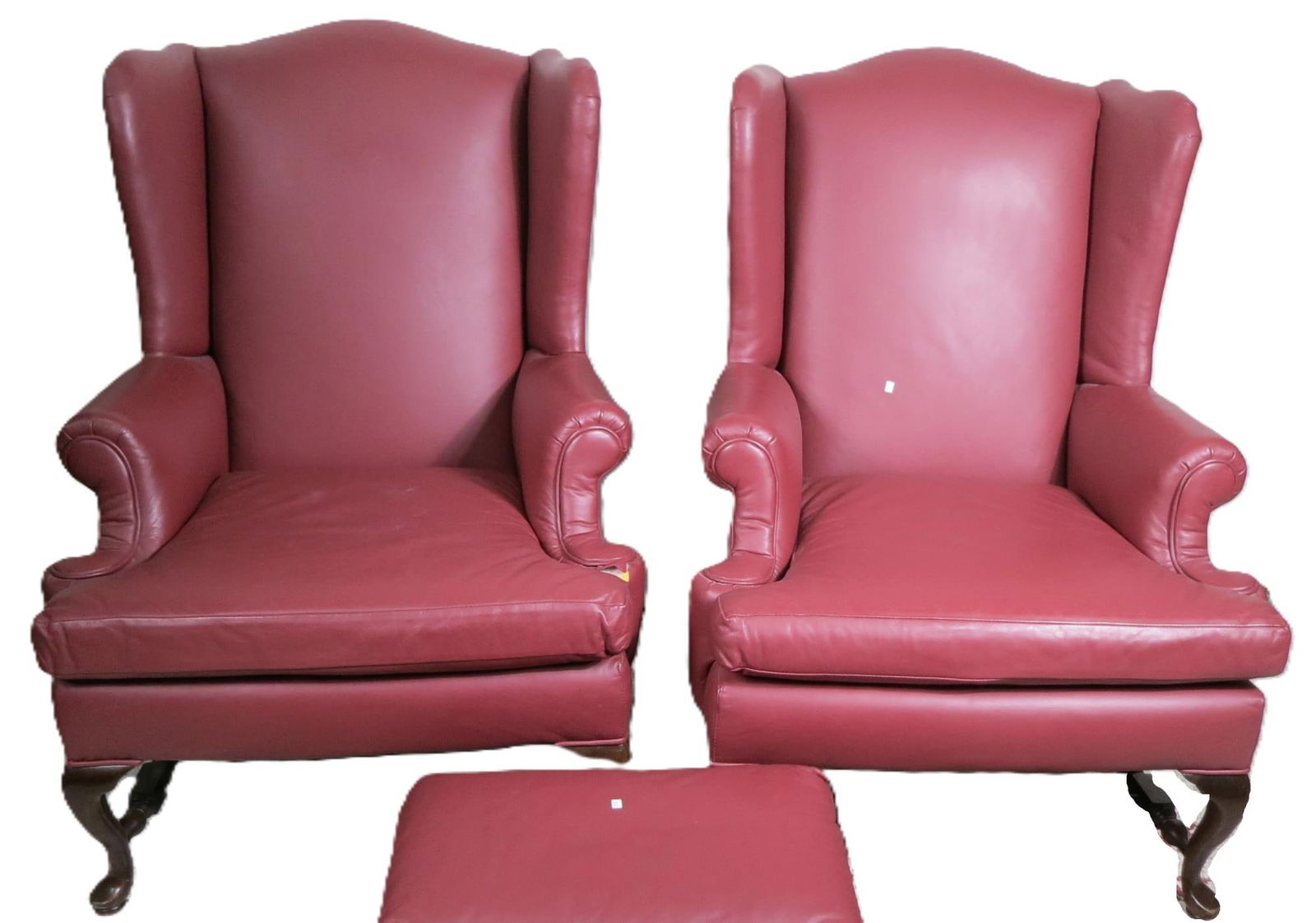 PAIR OF RED LEATHER WINGBACK CHAIRS (1 of 2)