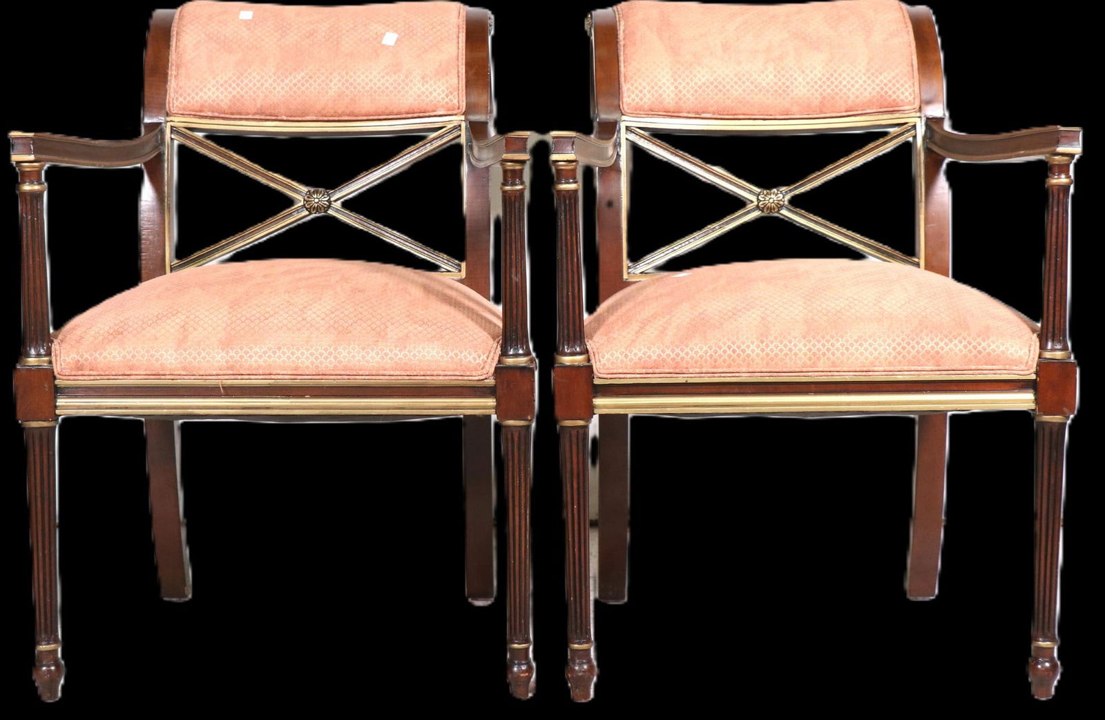 VINTAGE REGENCY STYLE ARMCHAIRS: VINTAGE REGENCY STYLE ARMCHAIRS. Height: 33 in. by Width: 23 in. by Depth: 24 in.
