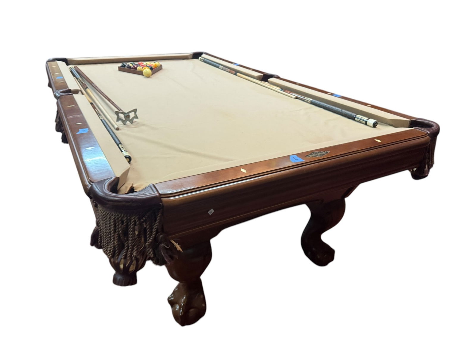 BRUNSWICK POOL TABLE: BRUNSWICK POOL TABLE WITH BALLS AND POOL CUES in. by Width: 54 in. by Depth: 98