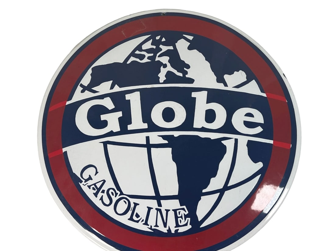 GLOBE GASOLINE ENAMELED SIGN: GLOBE GASOLINE ENAMELED SIGN Height: 15.5