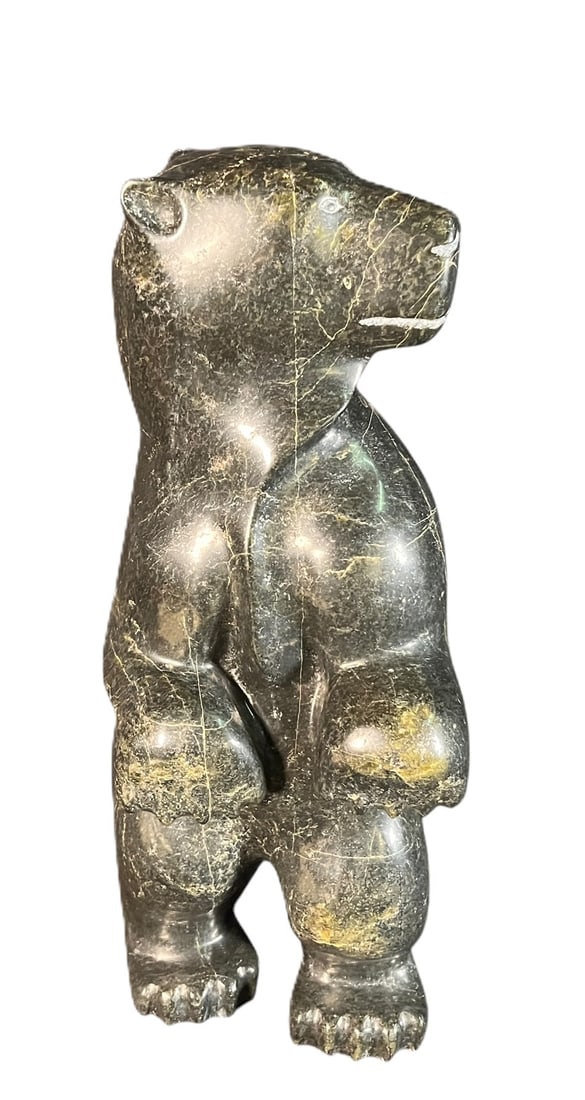 LARGE NEPHRITE INUIT CARVING OF POLAR BEAR: LARGE NEPHRITE INUIT CARVING OF POLAR BEAR Height: 19.5 in. by Width: 8 in. by Depth: 7 in.