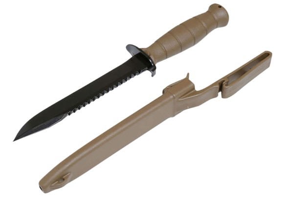 Glock Field 7" Fixed Clip Knife: Glock Field 7" Fixed Clip Point Plain/Saw Black High Carbon Steel Blade/FDE Textured Trimond Polymer Handle Clamshell Packaging.