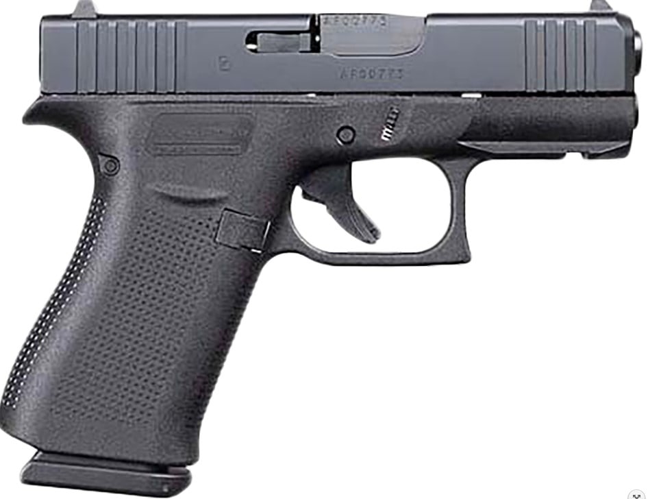 Glock G43X Sub-Compact Frame 9mm Luger: Glock G43X Sub-Compact Frame 9mm Luger 10+1 3.41" Black GMB Barrel, Black nDLC Front Rail/Serrated Steel Slide, Black Polymer Frame w/Beavertail, Black Textured Grip, Ambidextrous, USA Made. SERIAL #A