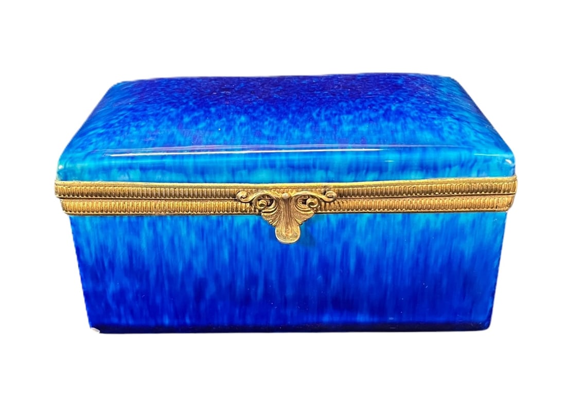 ANTIQUE FRENCH PORCELAIN BRASS BOUND BOX (1 of 6)