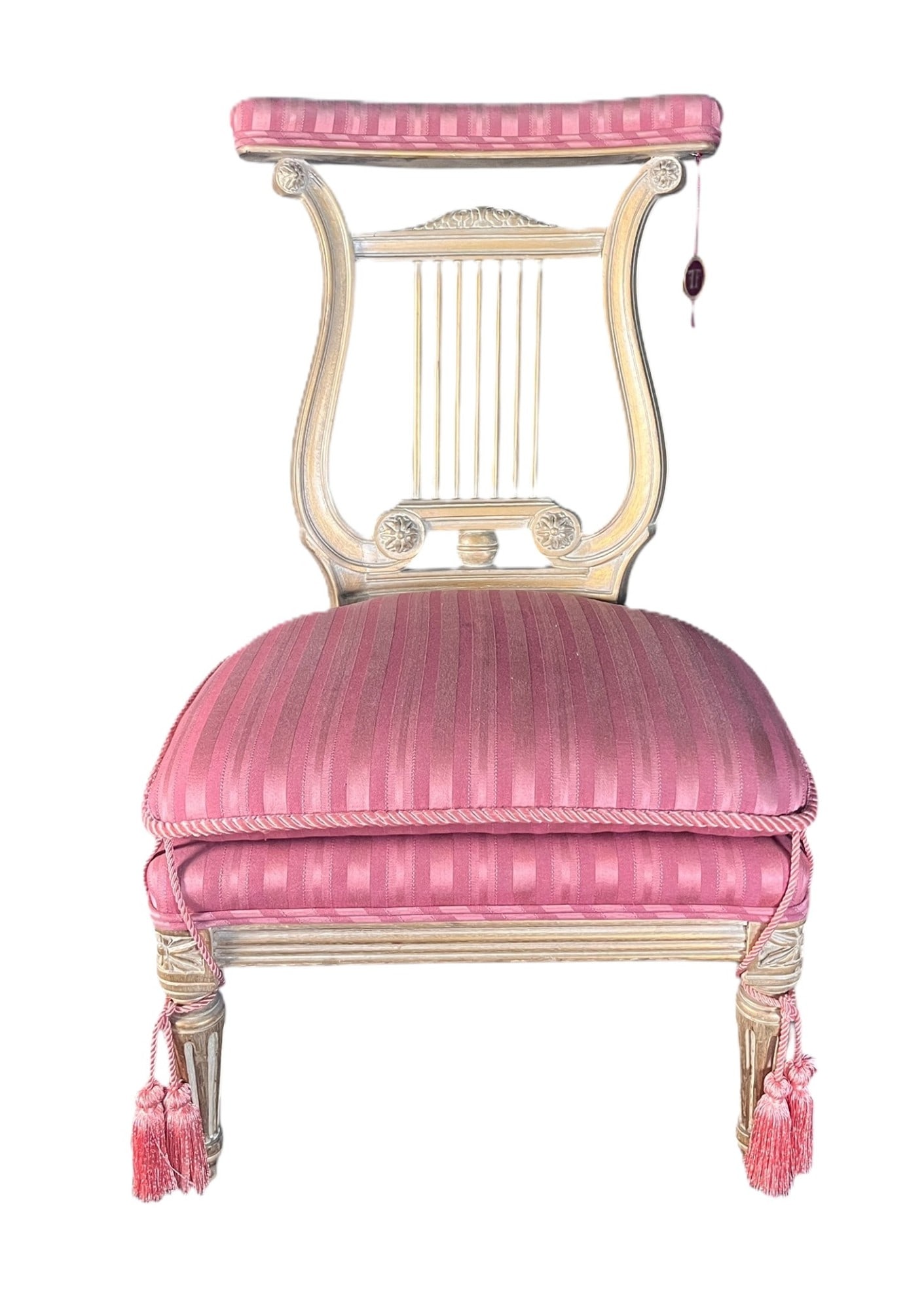 ANTIQUE "VOYEUSE" LYRE BACK CHAIR: ANTIQUE "VOYEUSE" LYRE BACK CHAIR. Height: 33 in. by Width: 19 in. by Depth: 18 in.