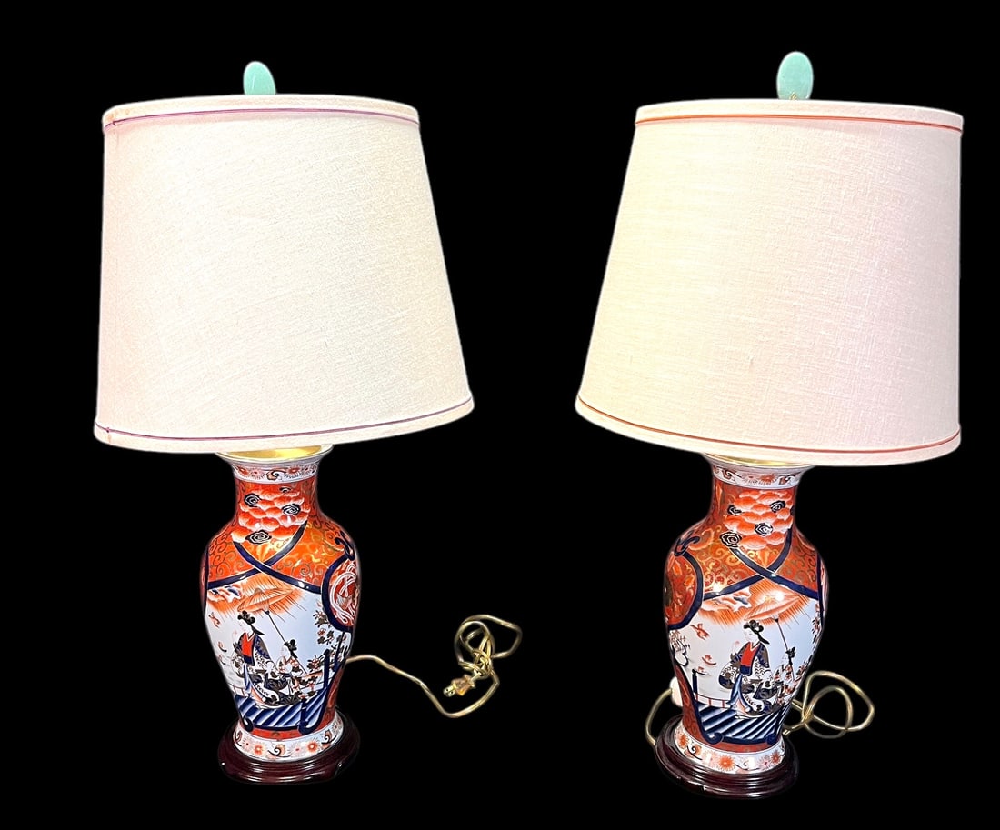 PAIR OF ORIENTAL PORCELAIN JAR LAMPS: PAIR OF ORIENTAL PORCELAIN JAR LAMPS. Height: 29 in. by Width: 9 in. by Depth: 9 in.