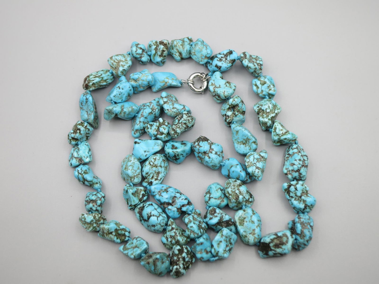 36" TURQUOISE BEAD NECKLACE WITH STERLING (1 of 2)