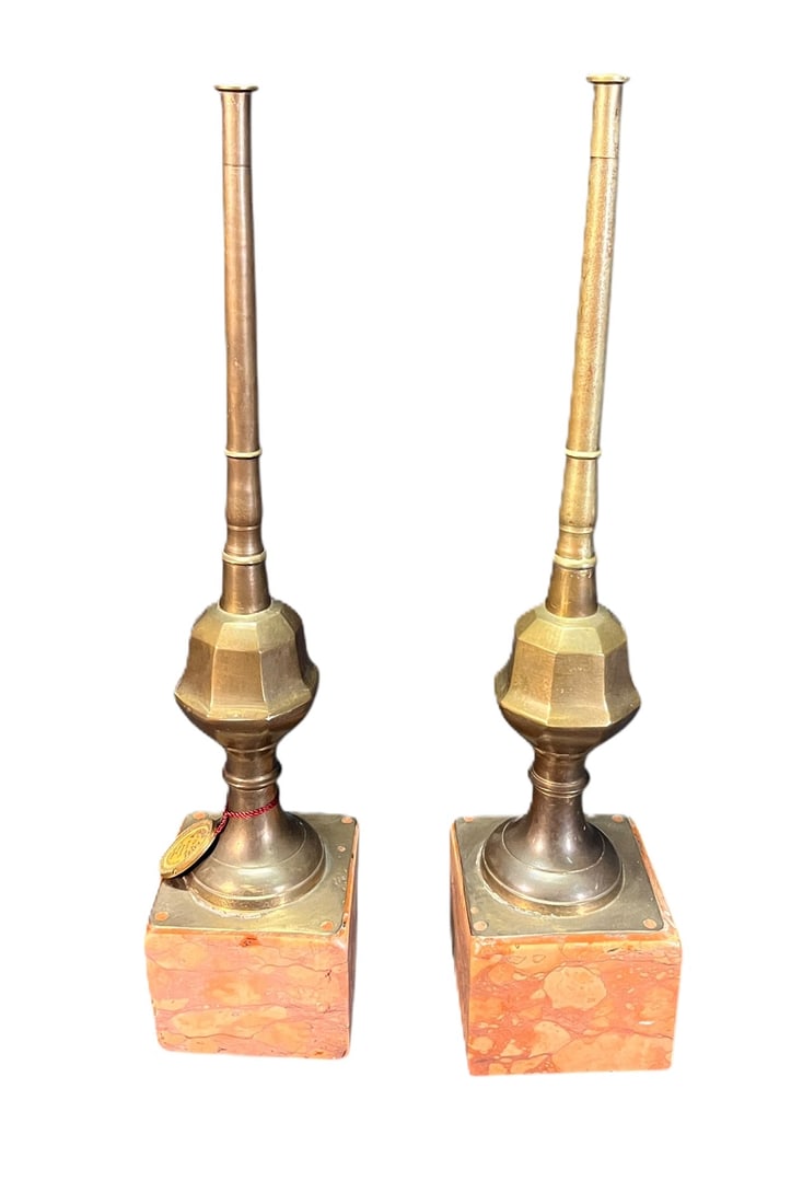 PAIR OF 1875 ITALIAN HEAVY BRASS FINIALS (1 of 3)