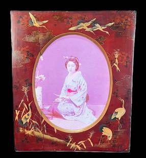 ANTIQUE JAPANESE MEIJ PHOTOGRAPH AND SILVER FRAME: ANTIQUE JAPANESE MEIJ PHOTOGRAPH AND A SILVER FRAME. Height: 14.5 in. by Width: 12 in.