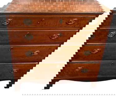ANTIQUE GEORGIAN MAHGONY CHEST: ANTIQUE GEORGIAN MAHGONY CHEST WITH FOUR DRAWERS. Height: 38.5 in. by Width: 39.3 in. by Depth: 19.5 in.
