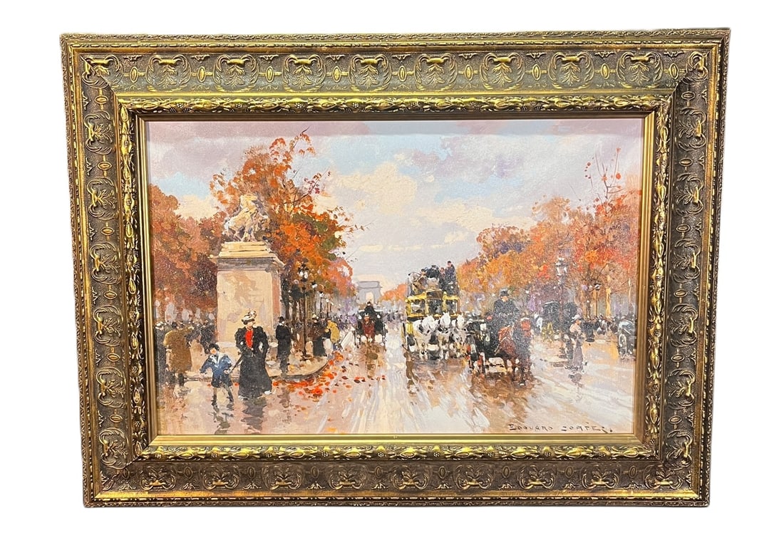 EDOUARD CORTES STREET CARRIAGE PRINT ON CANVAS: EDOUARD CORTES STREET CARRIAGE PRINT ON CANVAS. Height: 24 in. by Width: 32 in.