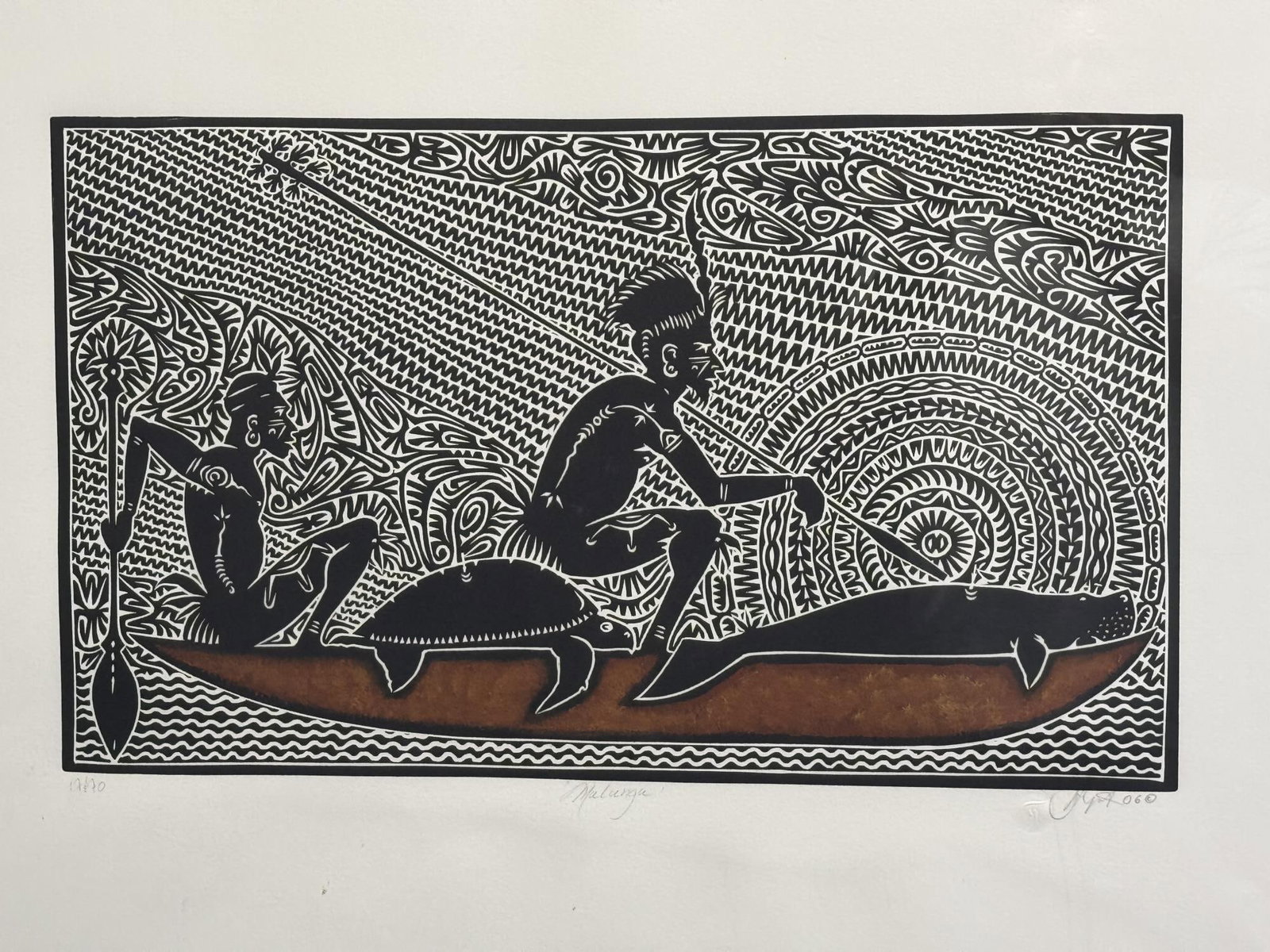ALICK TIPOTI "TORRES STRAIGHT ISLANDS AUSTRALIA: ALICK TIPOTI "TORRES STRAIGHT ISLANDS AUSTRALIA, WOODCUT, EDITION #7/10. Height: 28 in. by Width: 36