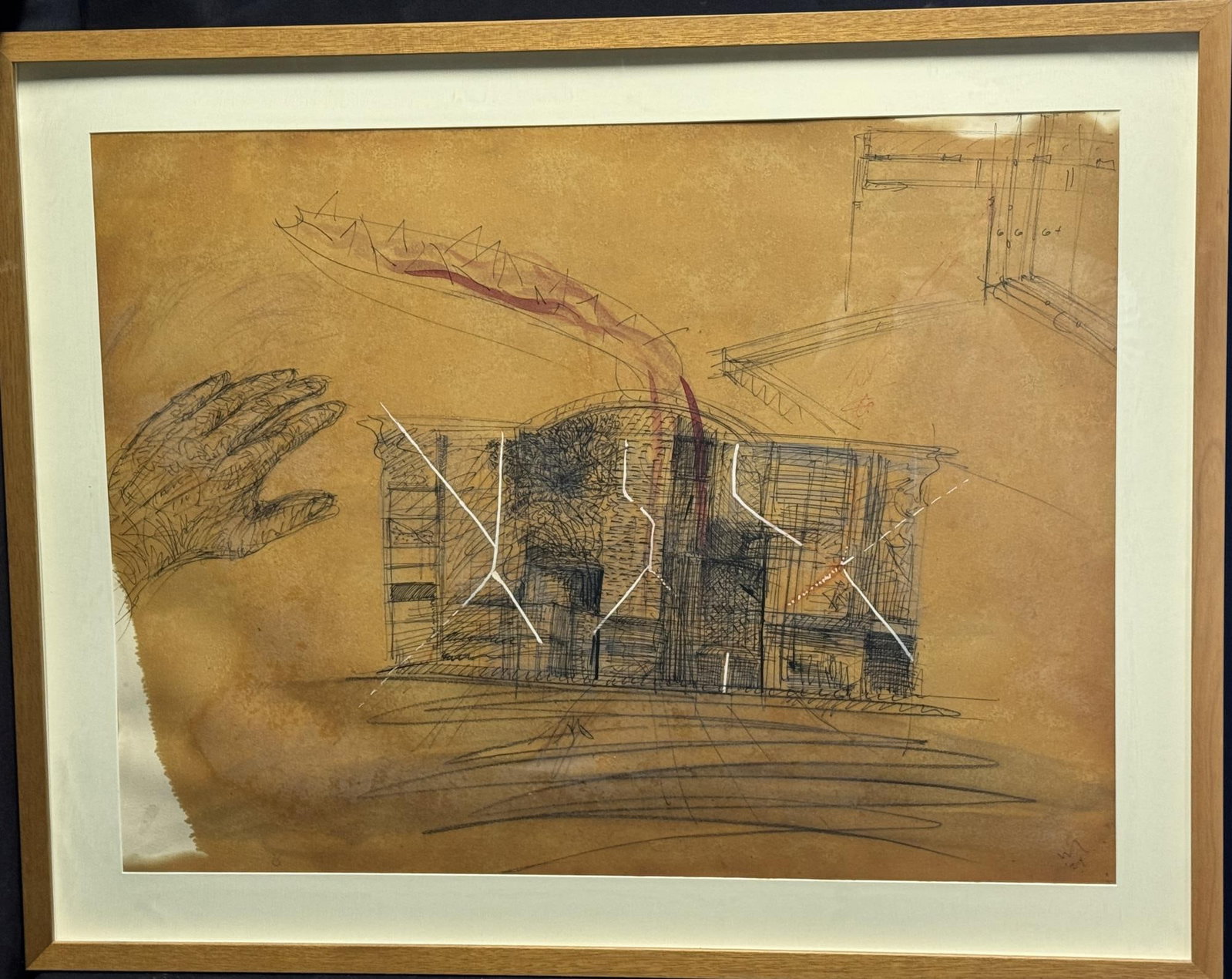 JAMES MAGEE, ORIGINAL DRAWING "THE HILL" EL PASO: JAMES MAGEE, ORIGINAL DRAWING "THE HILL" EL PASO, WATERCOLOR PENCIL, 2004. Height: 28 in. by Width: 35