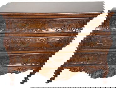 FRENCH LOUIS XV PROVINCIAL STYLE BOMB WALNUT CHEST (1 of 4)