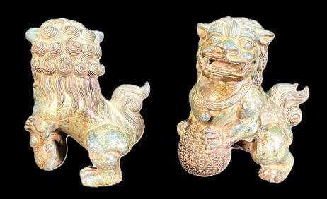 PAIR OF BRONZE CHINESE FOO DOGS, MALE/FEMALE (1 of 3)