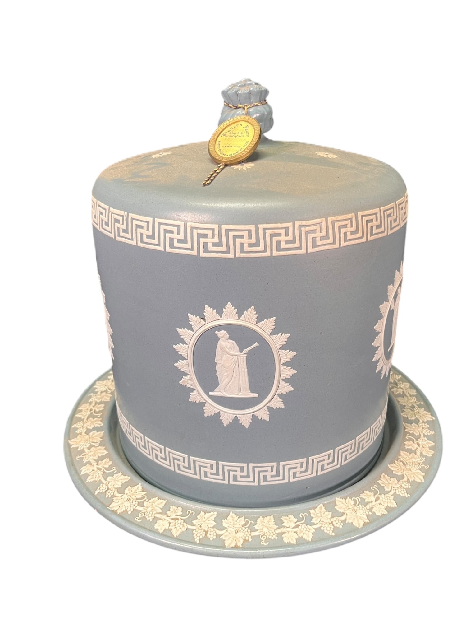 CIRCA 1850 JASPERWARE BISQUE DOME AND UNDERPLATE: CIRCA 1850 JASPERWARE BISQUE DOME AND UNDERPLATE. Height: 12 & 10.5 in. by Width: 12.5 & 9 in.