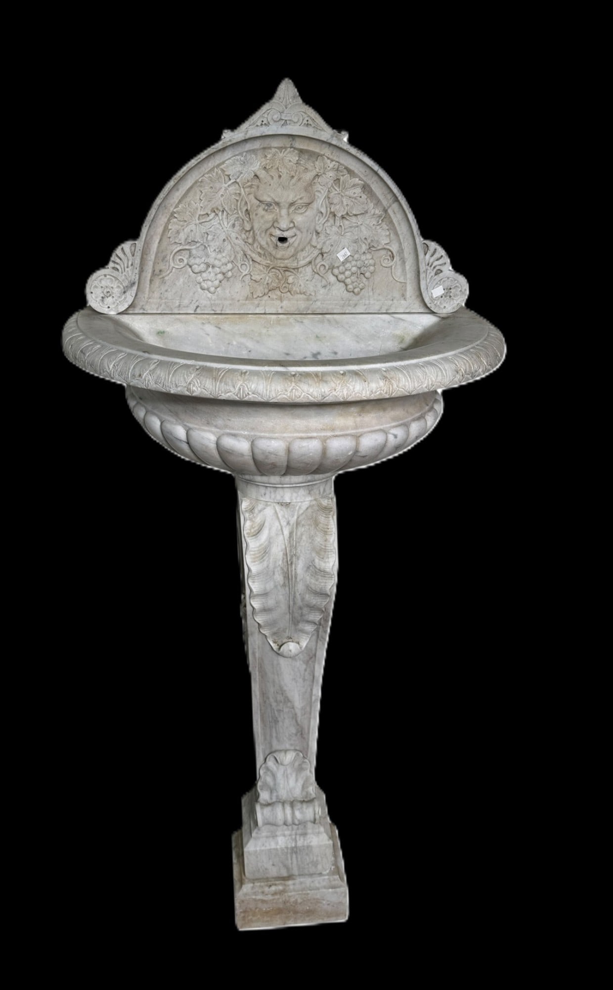19TH C. MARBLE FOUNTAIN WITH CARVED FACE SURMOUNTED ON A BASIN AND PEDESTAL (1 of 6)