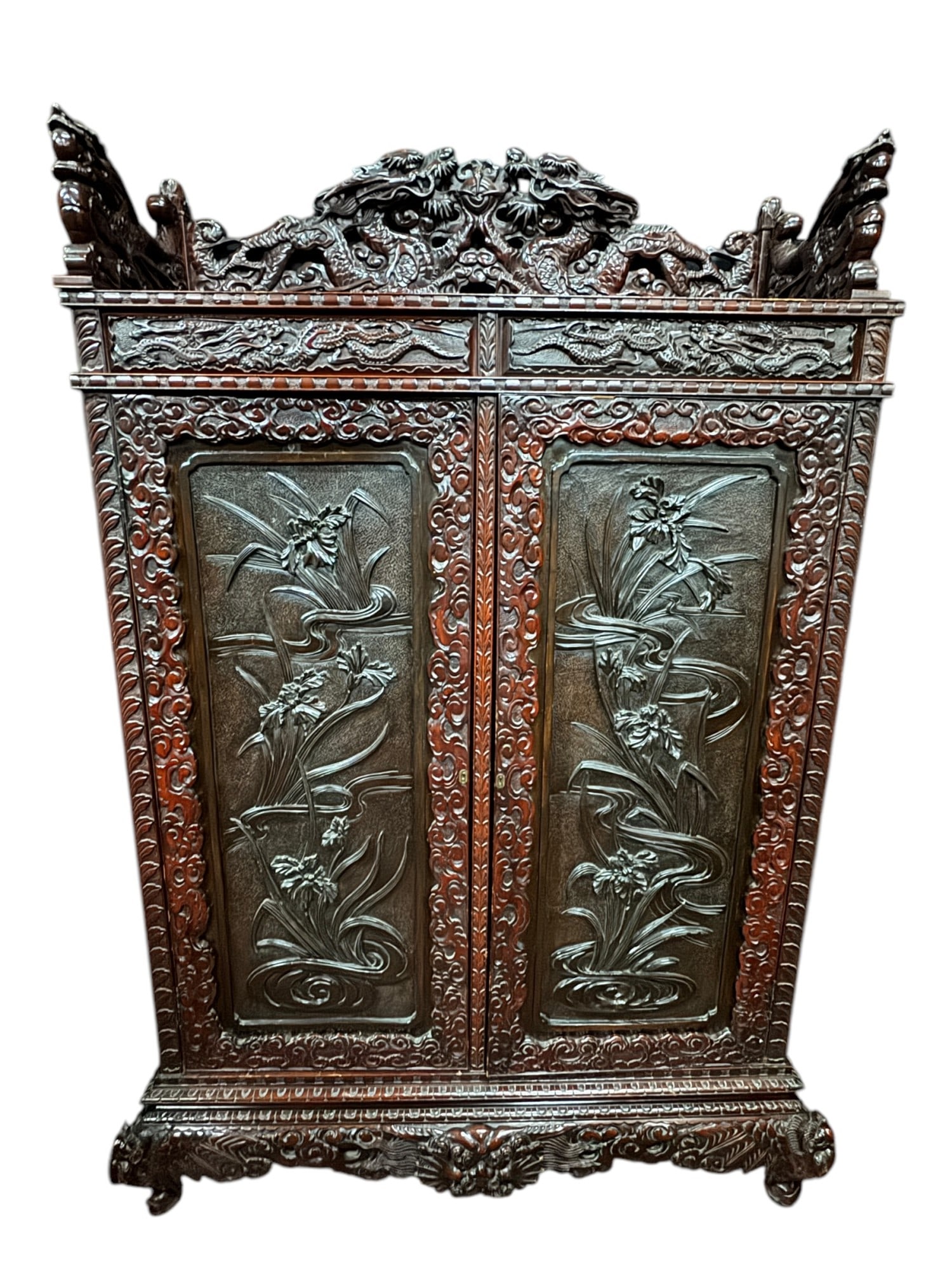 1870's MEJI JAPANESE ROSEWOOD CARVED CABINET (1 of 13)