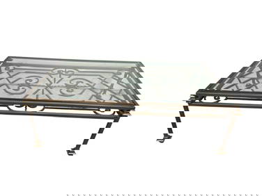 WROUGHT IRON GOLD COFFEE TABLE WITH GLASS TOP (1 of 5)