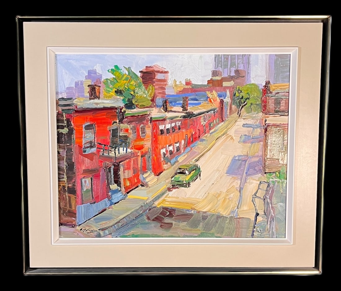 ARMAND TATOSSIAN STREET SCENE OIL ON CANVAS PAINTING: ARMAND TATOSSIAN STREET SCENE OIL ON CANVAS PAINTING. Height: 33 in. by Width: 38 in.