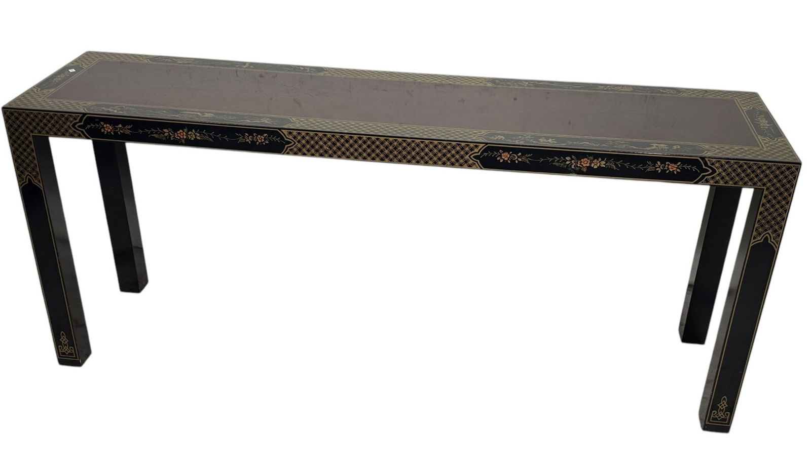 ASIAN LACQUERED CONSOLE TABLE: ASIAN LACQUERED CONSOLE TABLE. Height: 25 in. by Width: 60 in. by Depth: 15 in.