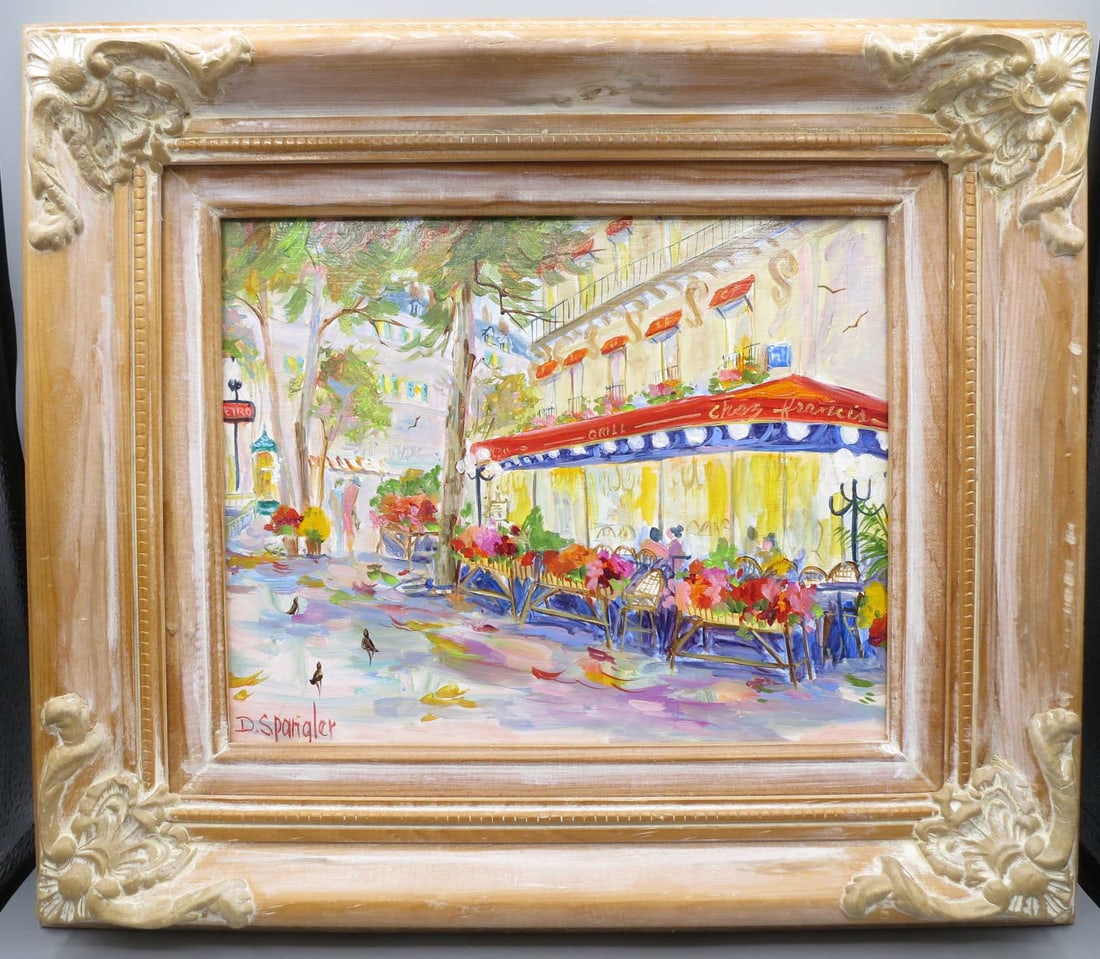 D. SPANGLER PARISIAN CAFE OIL ON PANEL PAINTING (1 of 5)