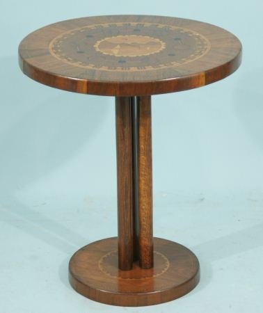 INLAID ART DECO SIDE TABLE, CIRCA 1930: INLAID ART DECO SIDE TABLE. CIRCA 1930. Height: 23 and 43 in. by Width: 19 3/4 and 23 in. by Depth: 19 3/4 in.