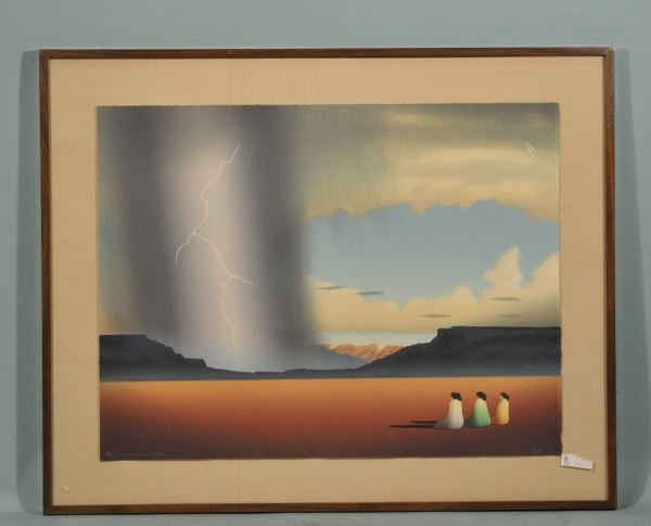 R. C. GORMAN "DESERT VIEW" LITHO #4/175: R. C. GORMAN "DESERT VIEW" COLOR LITHOGRAPH, EDITION NUMBER 4/175, 1983. Height: 38 1/2 and 30 in. by Width: 21 and 38 in.