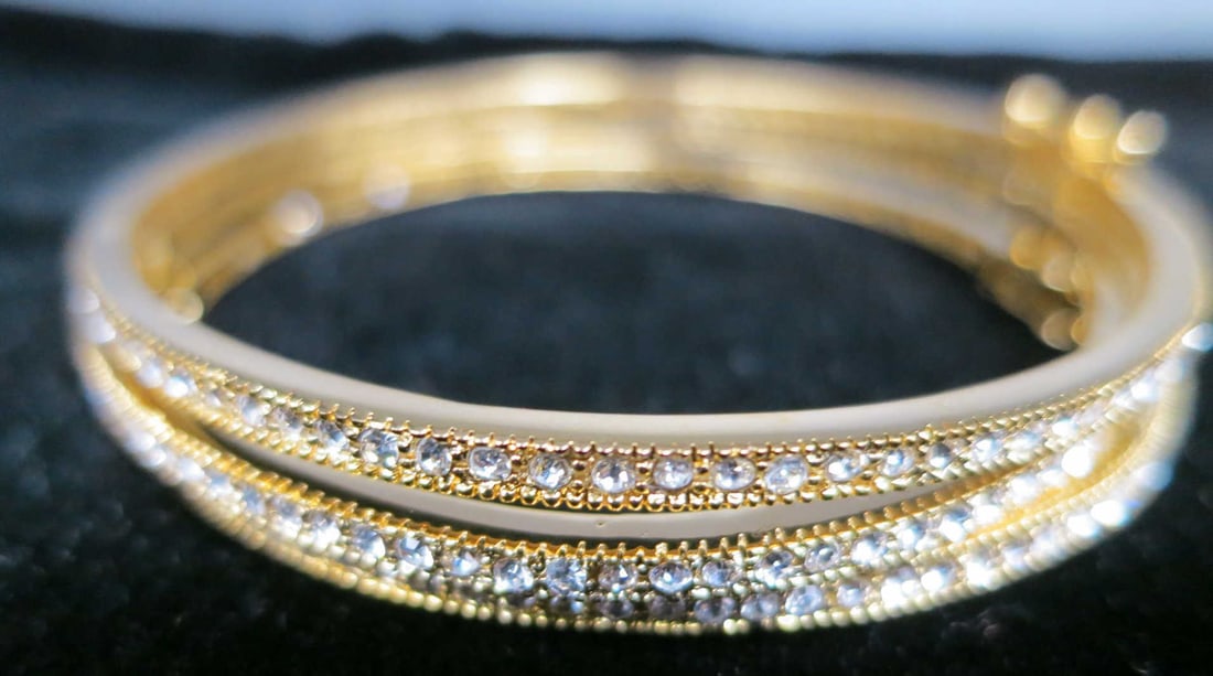 THREE-PIECE GOLD TONE MICRO PAVE BANGLE BRACELET (1 of 3)