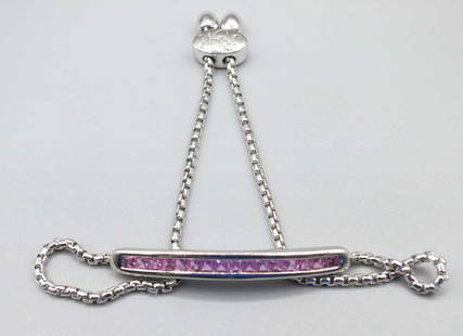 CZ PAVE MORGANITE STERLING BRACELET: CZ PAVE MORGANITE STERLING BRACELET. 8" ADJUSTABLE. Height: 3/16 in. by Width: 1.5 in. by Depth: 1/8 in.