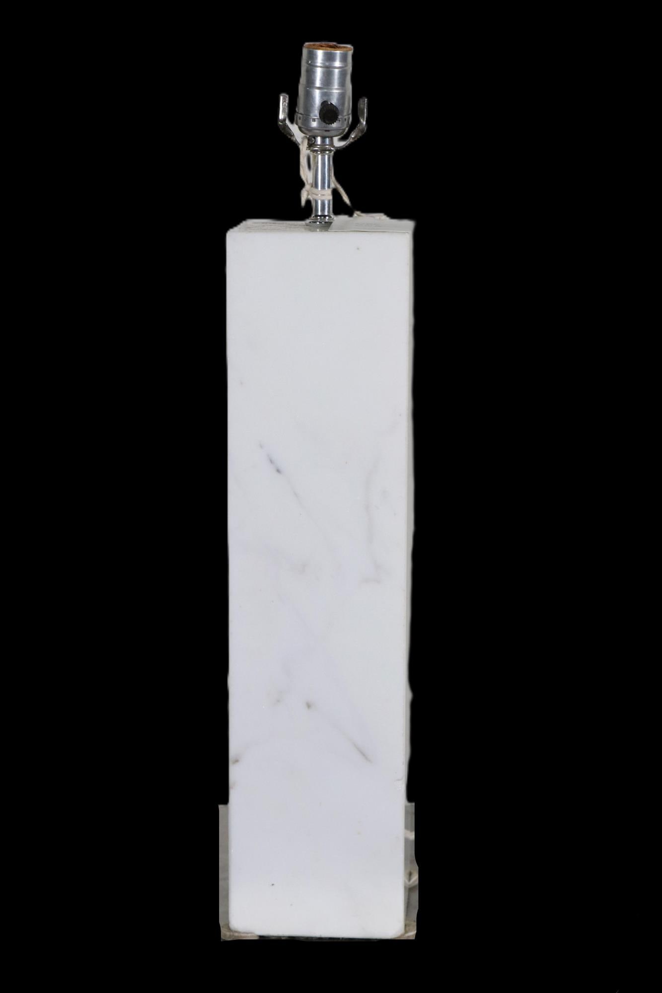 CONTEMPORARY SQUARE SHAPED WHITE MARBLE LAMP: CONTEMPORARY SQUARE SHAPED WHITE MARBLE LAMP. Height: 18 in. by Width: 4.5 in. by Depth: 4.5 in