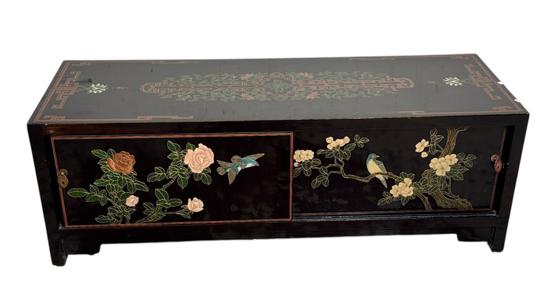 CHINESE BLACK FLORAL LAQUER COFFEE TABLE (1 of 4)