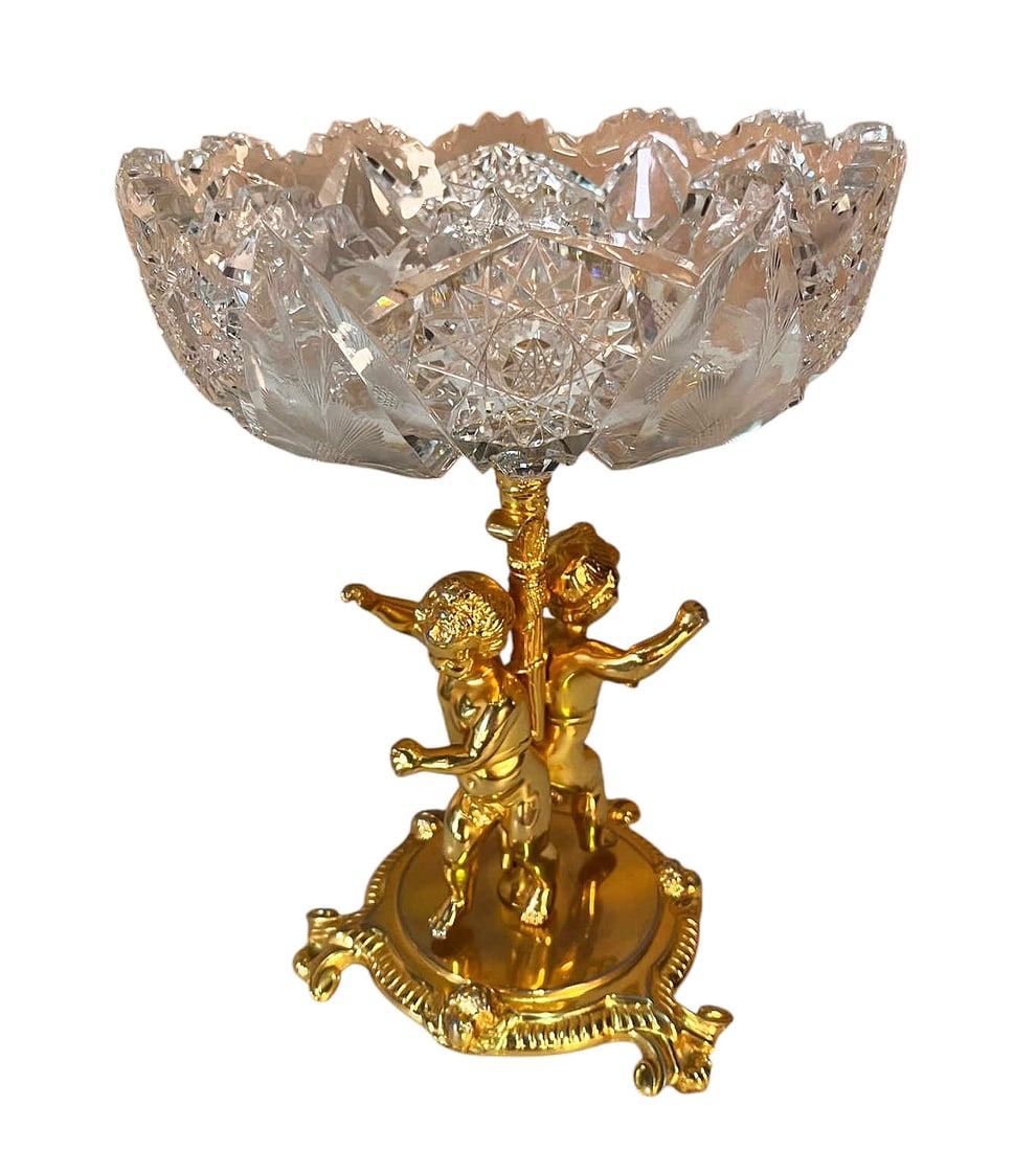 HOLLYWOOD REGENCY STYLE CRYSTAL GLASS CENTERPIECE (1 of 4)