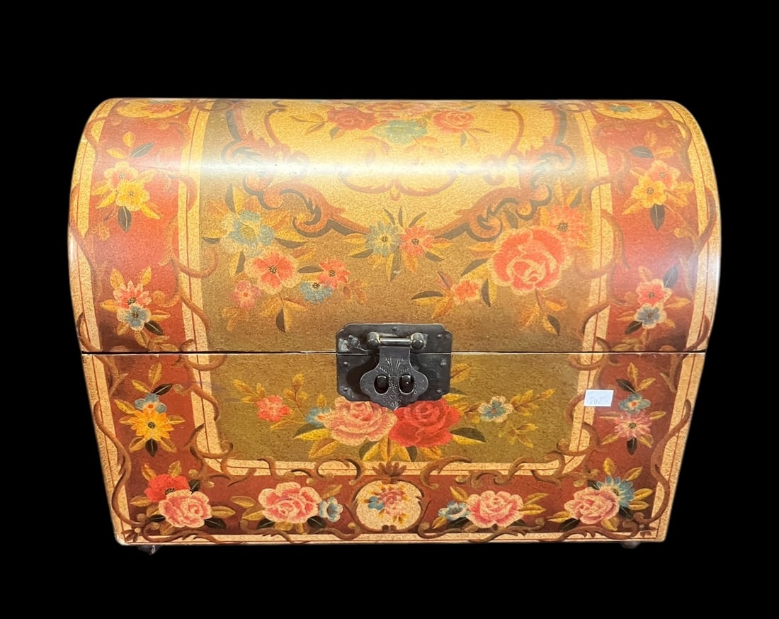 VINTAGE PAINTED FLORAL BOX: VINTAGE PAINTED FLORAL BOX. Height: 11 in. by Width: 14 in. by Depth: 8 in.