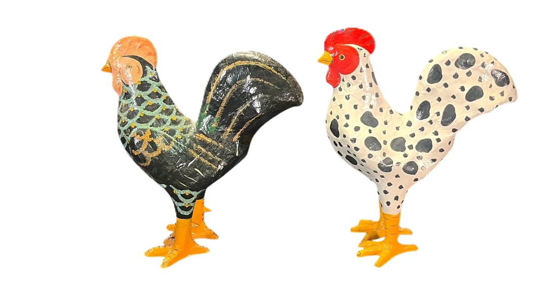 TWO LARGE FOLK ART CHICKENS (1 of 4)