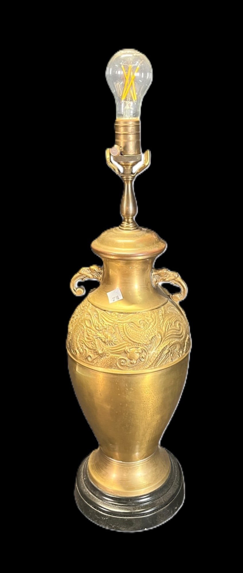 ASIAN BRASS TABLE LAMP: ASIAN BRASS TABLE LAMP.Height: 24 in. by Width: 9 in. by Depth: 9 in.