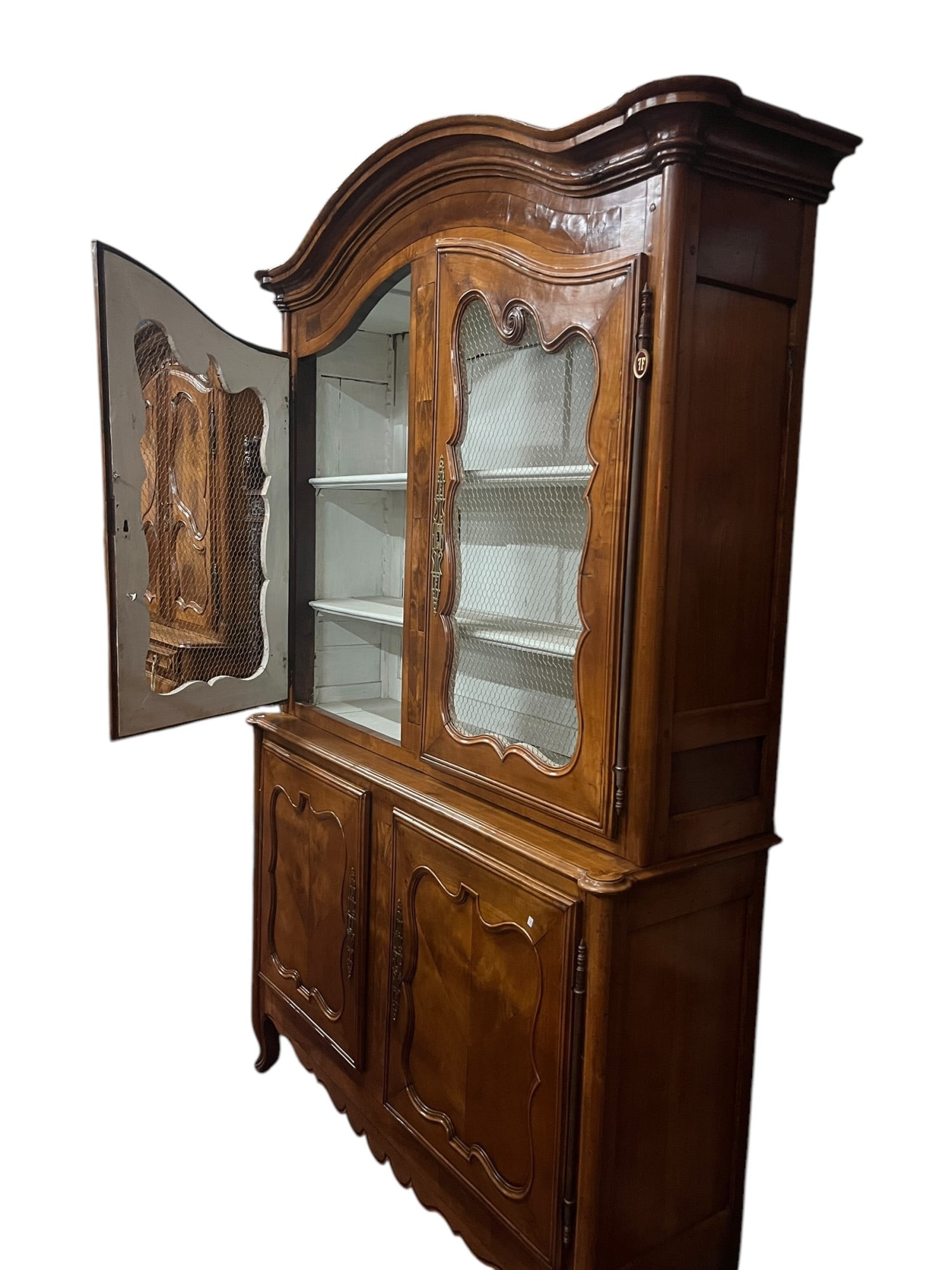 CIRCA 1810 FRENCH MAHOGANY CABINET.: CIRCA 1810 FRENCH MAHOGANY CABINET WITH TWO GRILLED WIRE UPPER DOORS. Height: 58 in. by Width: 90 in. by Depth: 10 in.