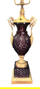 19th CENTURY RUSSIAN CUT AMETHYST GILT BRONZE URN LAMP: 19th CENTURY RUSSIAN CUT AMETHYST GILT BRONZE URN LAMP. Height: 29.5 in. by Width: 5 in. by Depth: 5 IN.